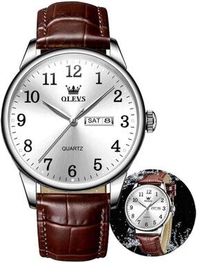 Stylish Waterproof Leather Band Men's Watch - Large Face, Casual Fashion, Easy